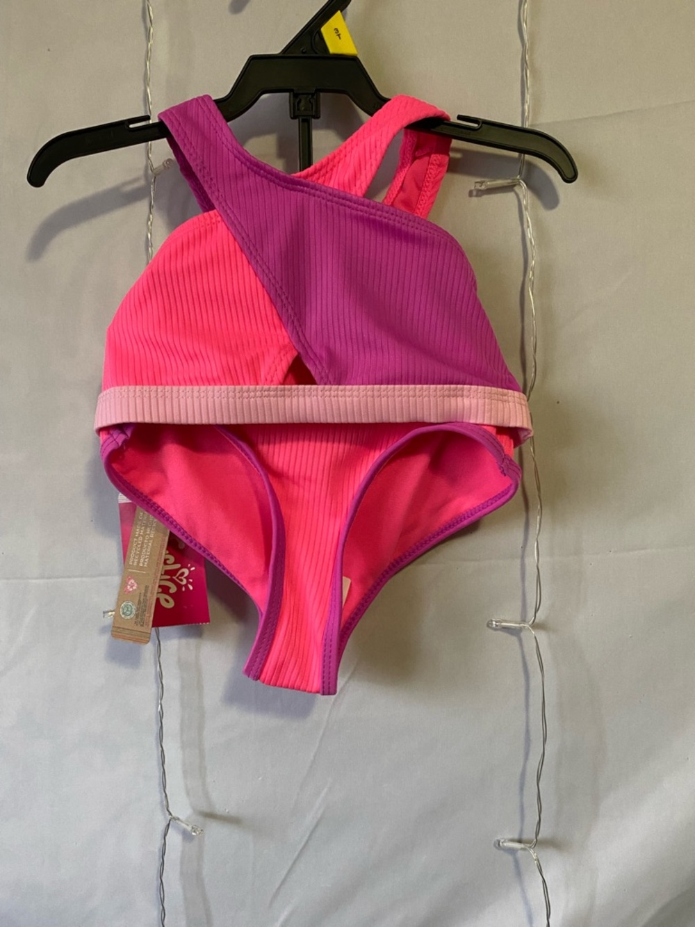 Hot Pink Ribbed Two-Piece Bikini Set - Picture 2 of 3